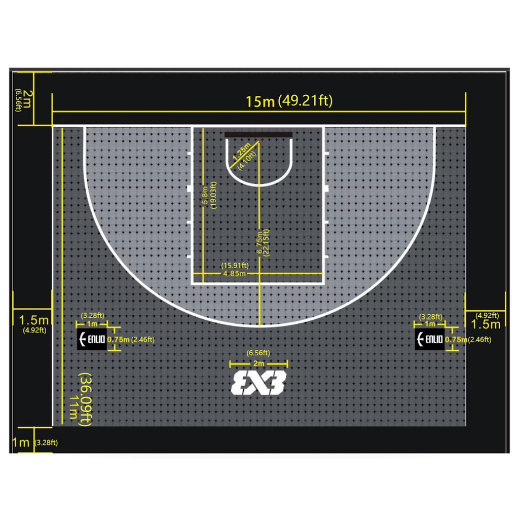 USA Enlio Official 3X3 Basketball Court – FIBA ​​Certified – 25' x 54' Large Training Court