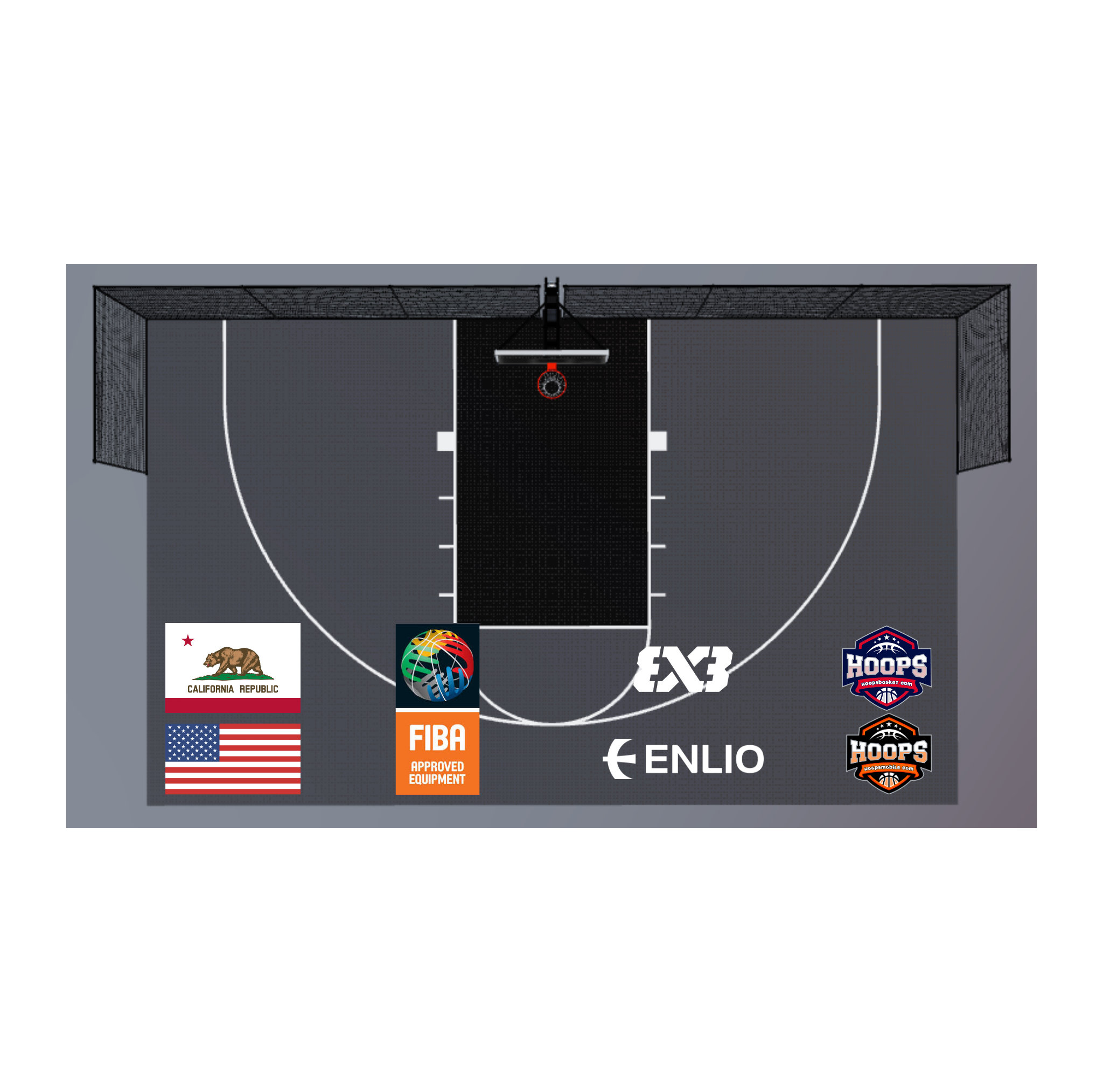 USA Enlio Official 3X3 Basketball Court – FIBA ​​Certified – 25' x 54' Large Training Court
